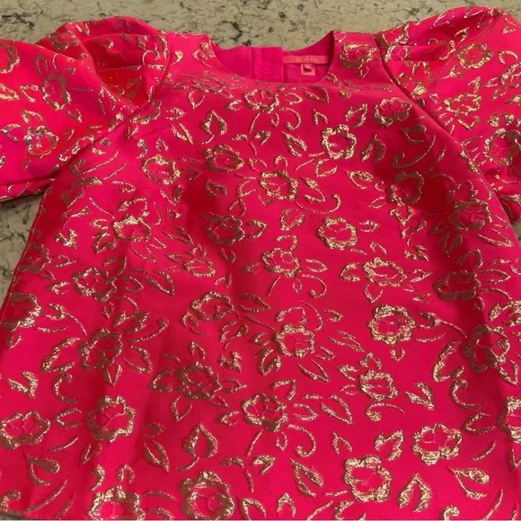 Lilly Pulitzer Pink Gold Puff Floral Brocade Embellished Blouse - Picture 7 of 7